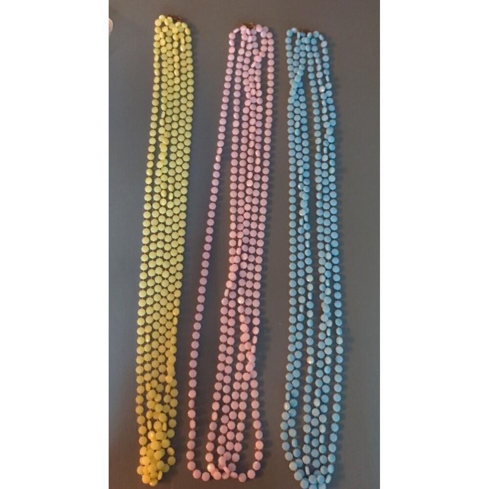 Three Strand Necklace Beaded Octogan Pastel Yellow Pink Blue Vintage Lot Of 3